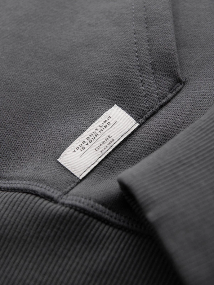 Pánská klokaní mikina s výšivkou a kapucí - grafitová V2 OM-SSNZ-0241