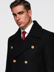 Palton militar elegant din lână cu piept dublu pentru bărbați - negru V1 OM-COWC-0145