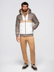 Colorful retro men's sports jacket - beige and white V2 OM-JALP-0296