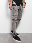 Men's marbled JOGGERS pants with decorative stitching - gray V4 OM-PADJ-0111