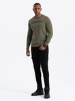 Classic men's sweatshirt with inscription - dark olive V2 OM-SSPS-0181