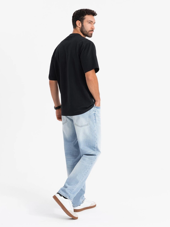 Tricou LOOSE FIT din bumbac pentru bărbați cu decolteu rotund - negru V1 OM-TSBC-0234