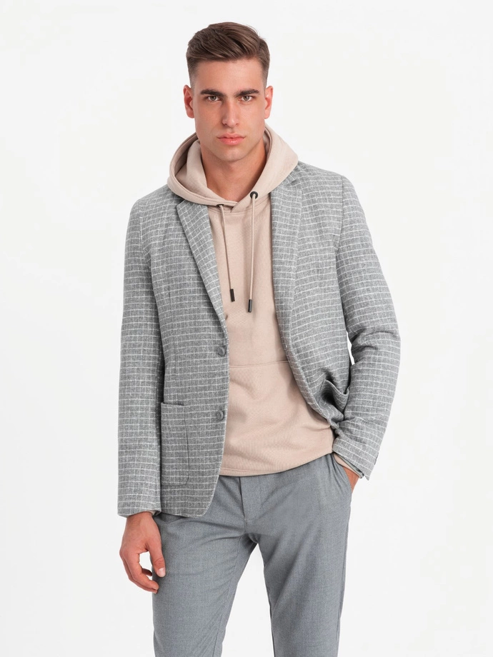 Men's checkered blazer with wool - grey V1 OM-BLZB-0117