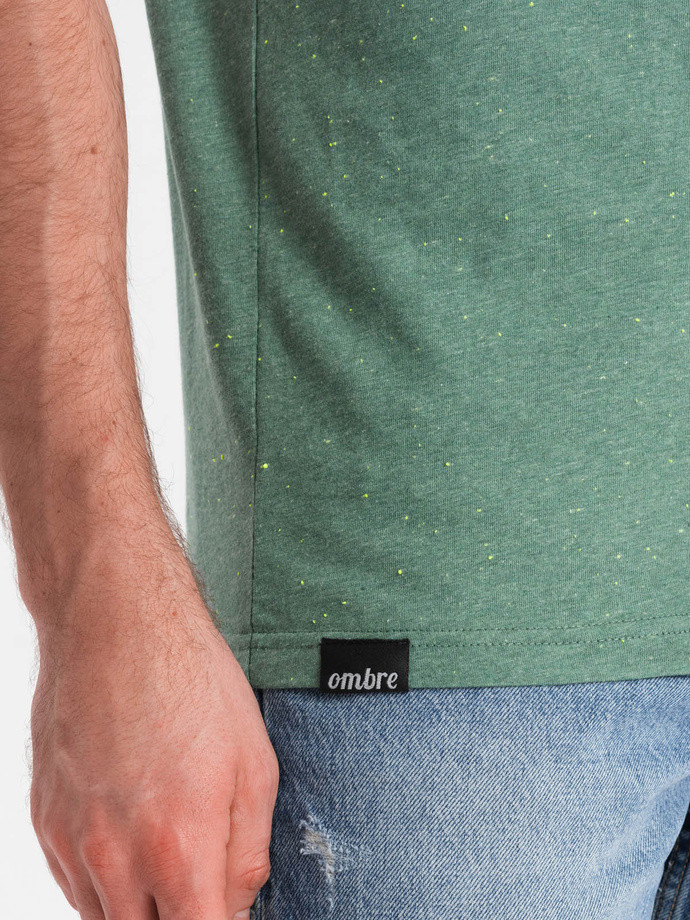Men's t-shirt with decorative confetti effect - green V4 OM-TSCT-0178