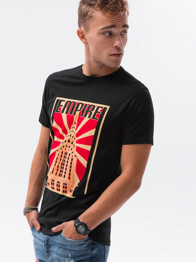 Tricou cu imprimeu pentru barbati V-2B- negru S1434