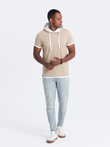 Tricou bărbătesc casual din bumbac cu glugă - bej V5 OM-TSCT-22SS-001