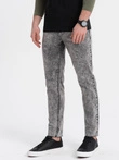 Pantaloni bărbătești din denim marmorat cu marginea brută SLIM FIT - gri V1 OM-PADP-0146