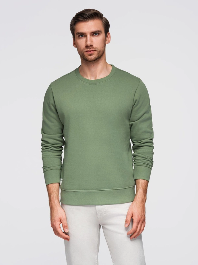 Men's BASIC sweatshirt with round neckline - green V3 OM-SSBN-0175