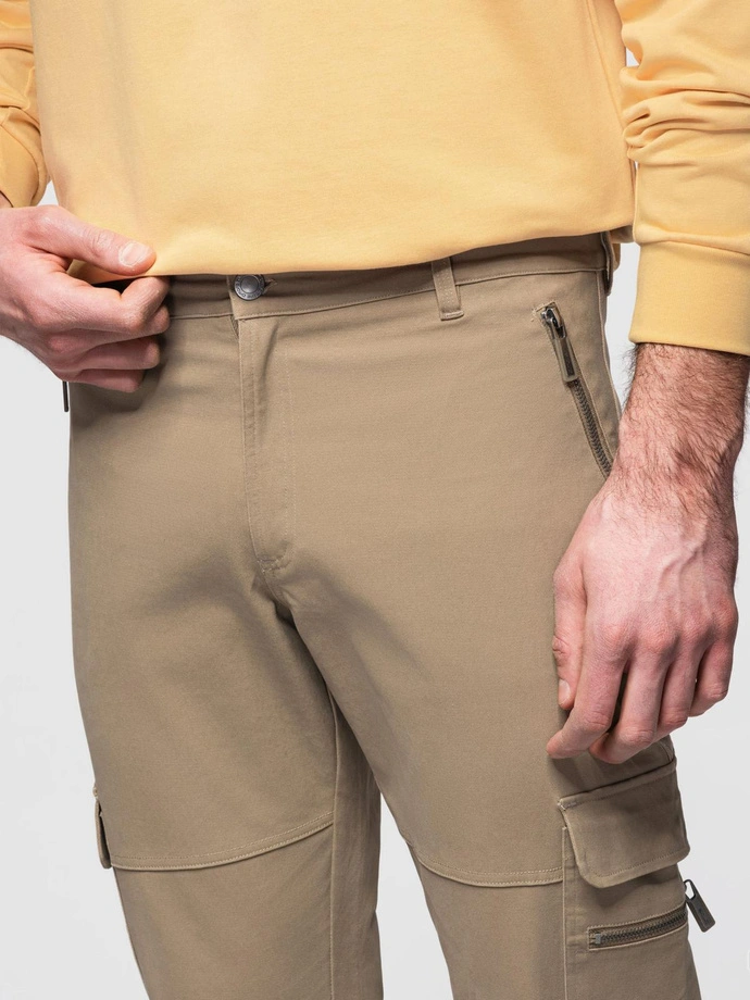 Vyriškos krovininės kelnės STRAIGHT LEG su užtrauktuku užsegamomis kišenėmis - chaki spalvos V3 OM-PACG-0204