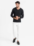 vyriška V formos iškirptė SLIM FIT su elastanu ir spauda - juoda V1 OM-LSBC-0123
