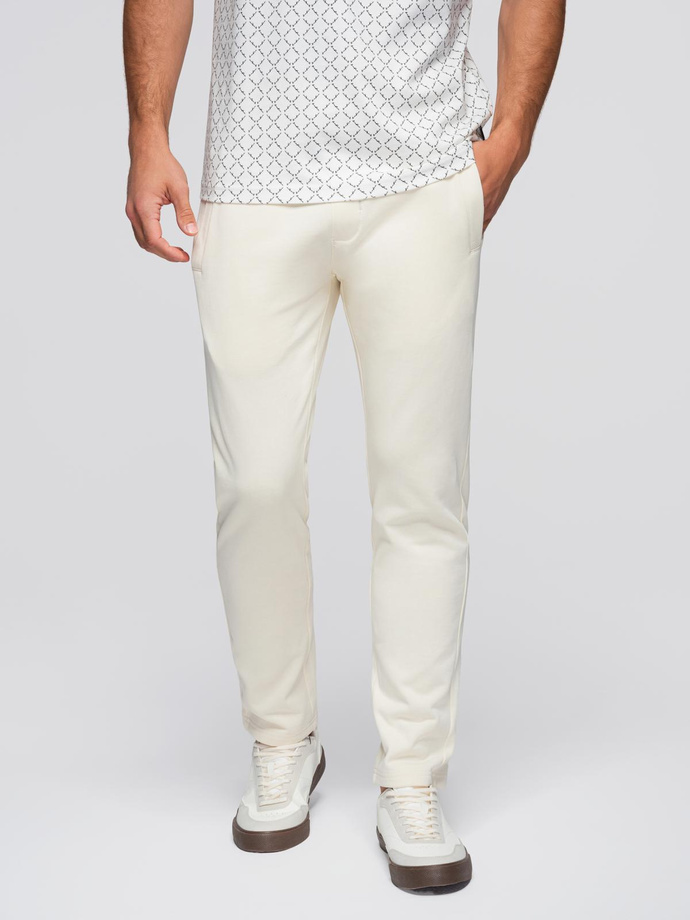 Pánské tepláky bez podšívky - krémové V11 OM-PABS-0206