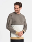 Pánska mikina OVERSIZE s kontrastnou farebnou kombináciou - khaki V7 OM-SSNZ-0130