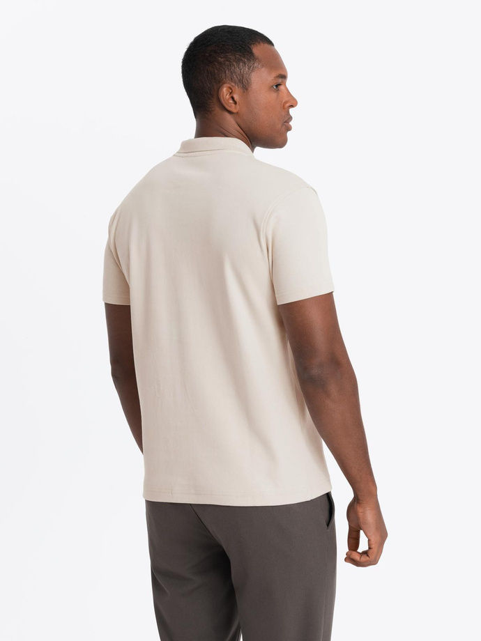 Men's polo shirt with zippered collar - cream V3 OM-POSS-0132