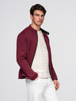 Men's structured fabric biker jacket - maroon V2 C642
