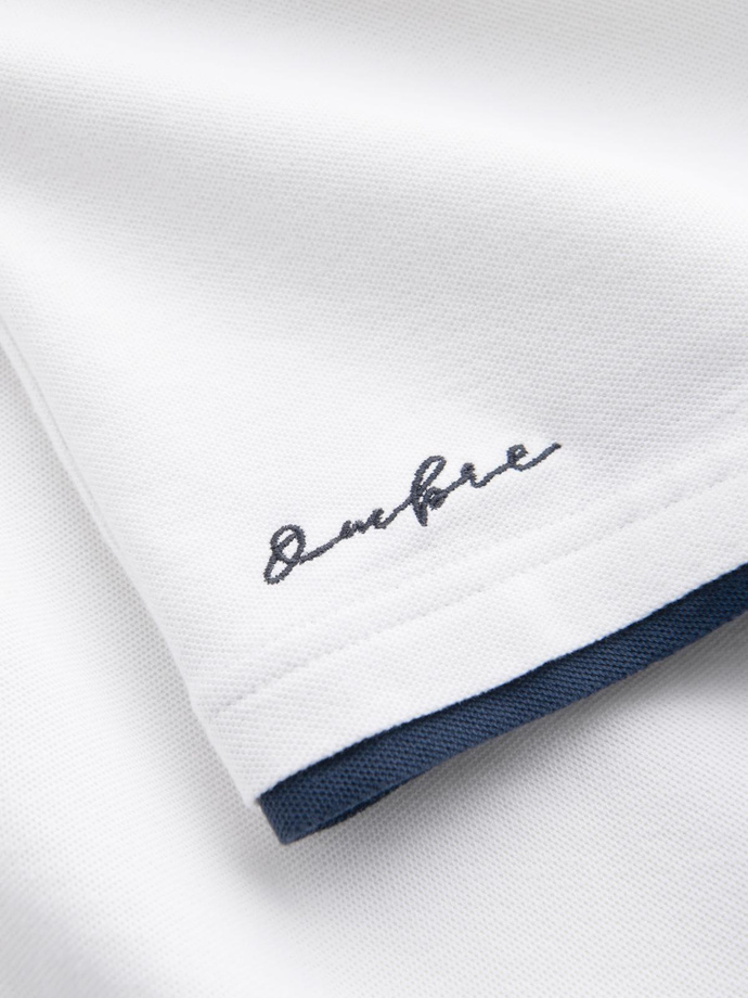 Tricou polo bărbătesc din bumbac cu ornamente contrastante - alb V1 OM-POSS-0113