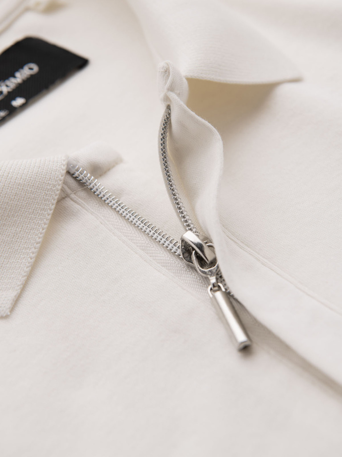 Pánská polokošile s výstřihem na zip - bílá V1 OM-POSS-0148