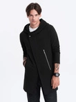 Men's long sweatshirt with asymmetrical button-up HAGA - black B668