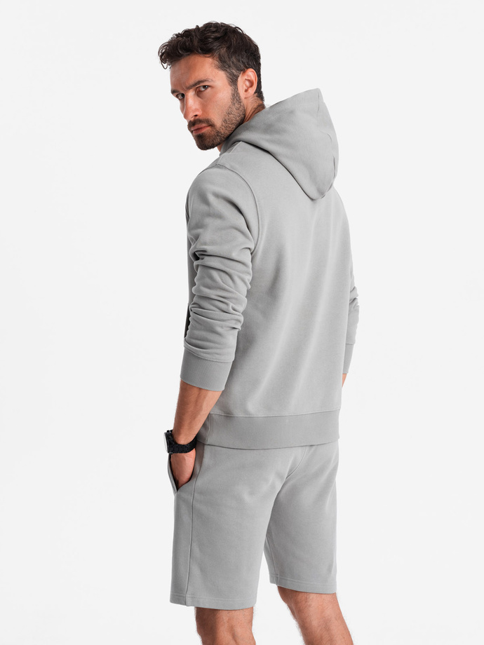 Men's sweatshirt set kangaroo sweatshirt + shorts - gray V8 Z75