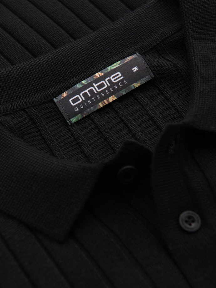 Pánská polokošile SLIM FIT z viskózy se svislými pruhy - černá V1 OM-POSS-0143