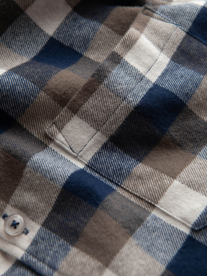 Cămașă clasică bărbătească din flanelă de bumbac cu carouri - maro și bleumarin V1 OM-SHCS-0157