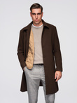 Single-breasted men's long coat with collar and bolster - brown V4 OM-COWC-0135 