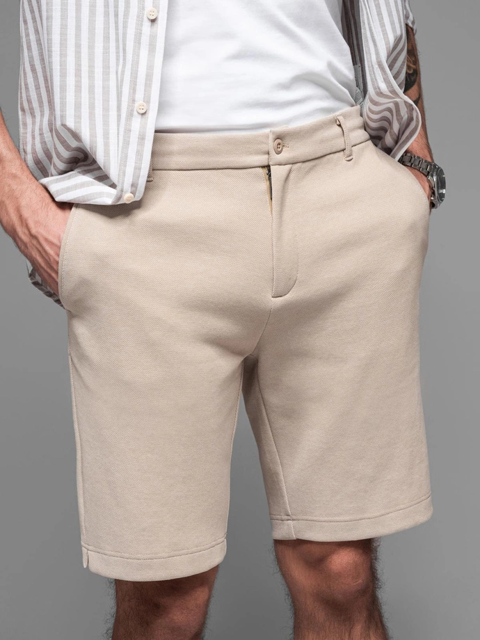Men's SLIM FIT short shorts in melange structured knit - sand V3 OM-SRCS-0166