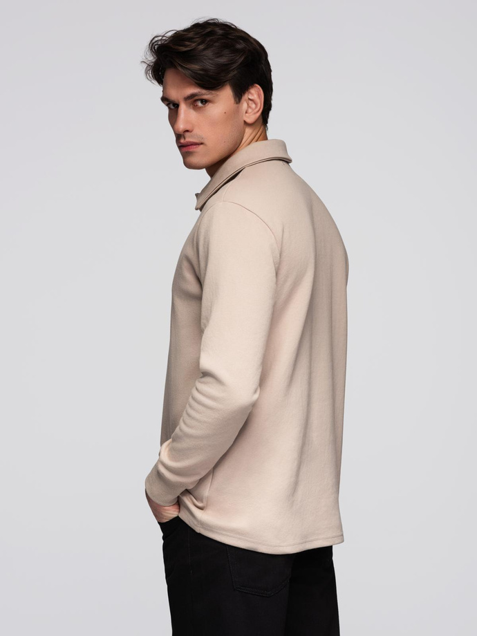Men's structured knit polo collar sweatshirt - beige V2 OM-SSNZ-0149