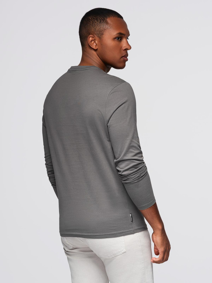 Vyriški kolegialaus stiliaus marškinėliai su spauda ir ilgomis rankovėmis - pilki V1 OM-LSPT-0117