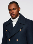 Men's navy double-breasted wool coat - navy blue V1 OM-COWC-0134