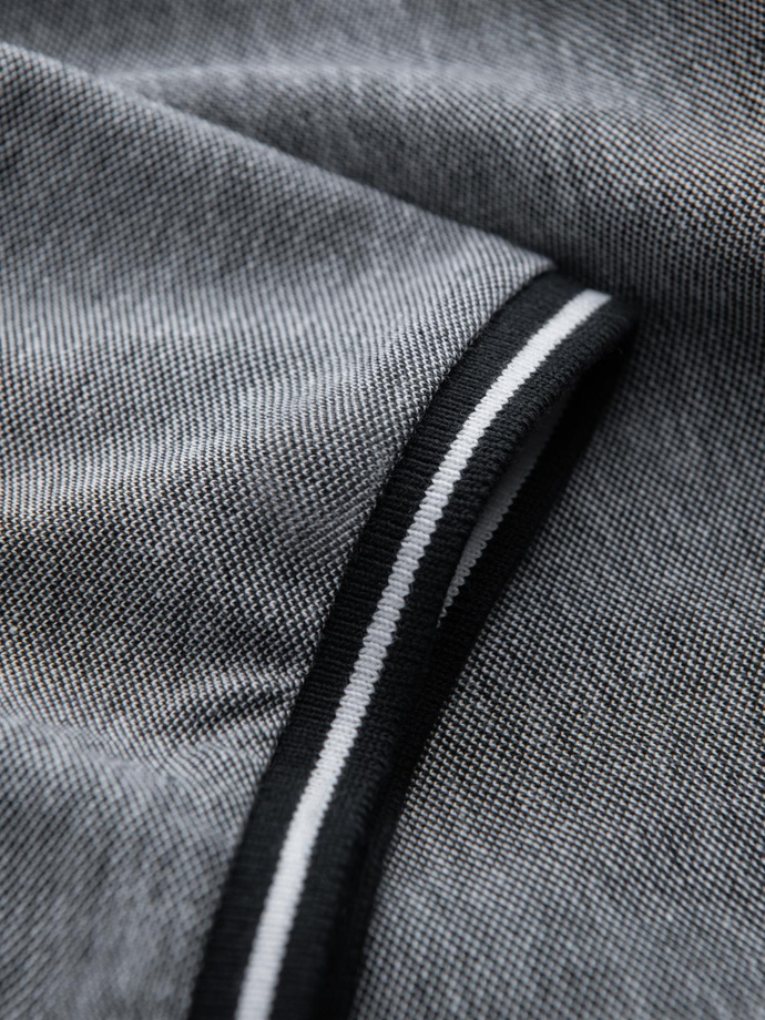 Pánská melanžová polokošile s pruhovaným límcem - černá V1 OM-POSS-0109