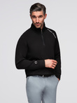 Men's sweatshirt with unbuttoned high collar and contrasting print - black V1 OM-SSZP-0211