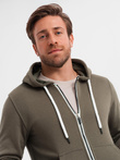 BASIC men's zip-up hoodie - dark olive green V11 OM-SSBZ-0118