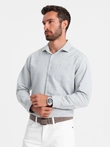 Vyriški REGULAR FIT marškiniai su kišenėmis - šviesiai pilki melanžiniai V2 OM-SHCS-0148