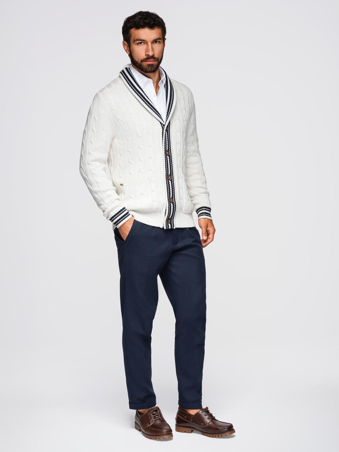 Men's cardigan sweater with shawl collar in preppy style - white V1 OM-SWCD-0152