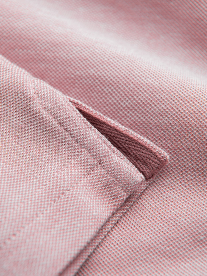 Melange men's polo shirt with striped collar - pink V2 OM-POSS-0109
