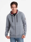 Washable men's unbuttoned hooded sweatshirt - light blue V3 OM-SSDS-0110