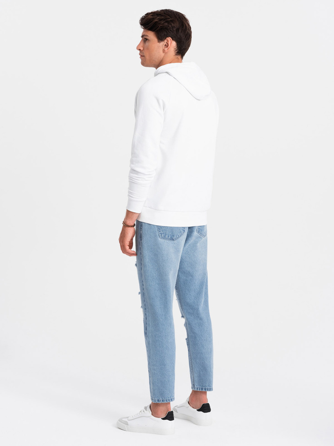 Pánské džínové kalhoty TAPERED FIT s dírami - světle modré V1 OM-PADP-0175