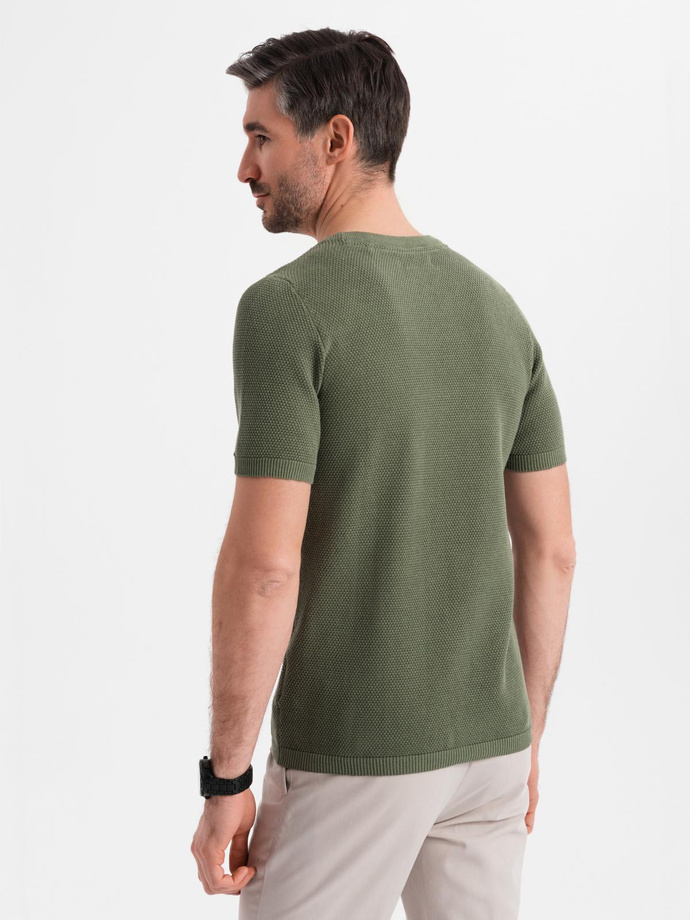 Tricou polo BASIC BASIC pentru bărbați, o singură culoare, din tricot piqué - verde neon V25 OM-POBS-0100
