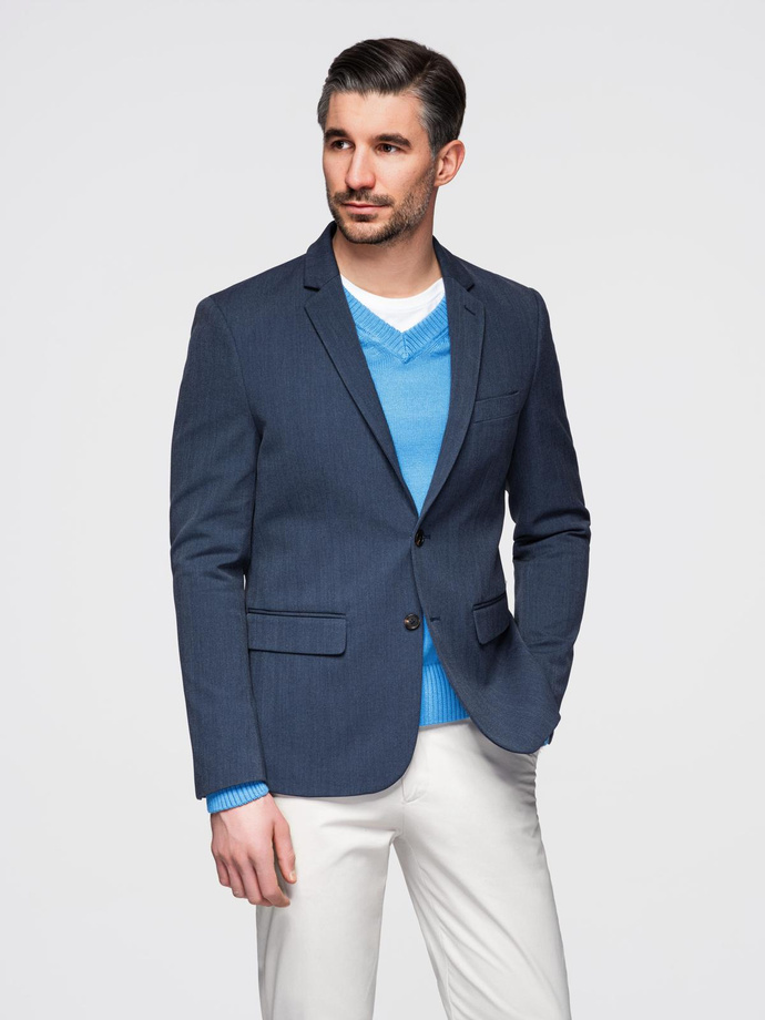 Elegantní pánská bunda SLIM FIT s rayonem - tmavě modrá V3 OM-BLZB-0135