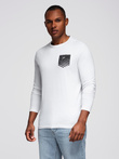 Pánské tričko s dlouhým rukávem a potiskem kapes - bílé V1 OM-LSPT-0118