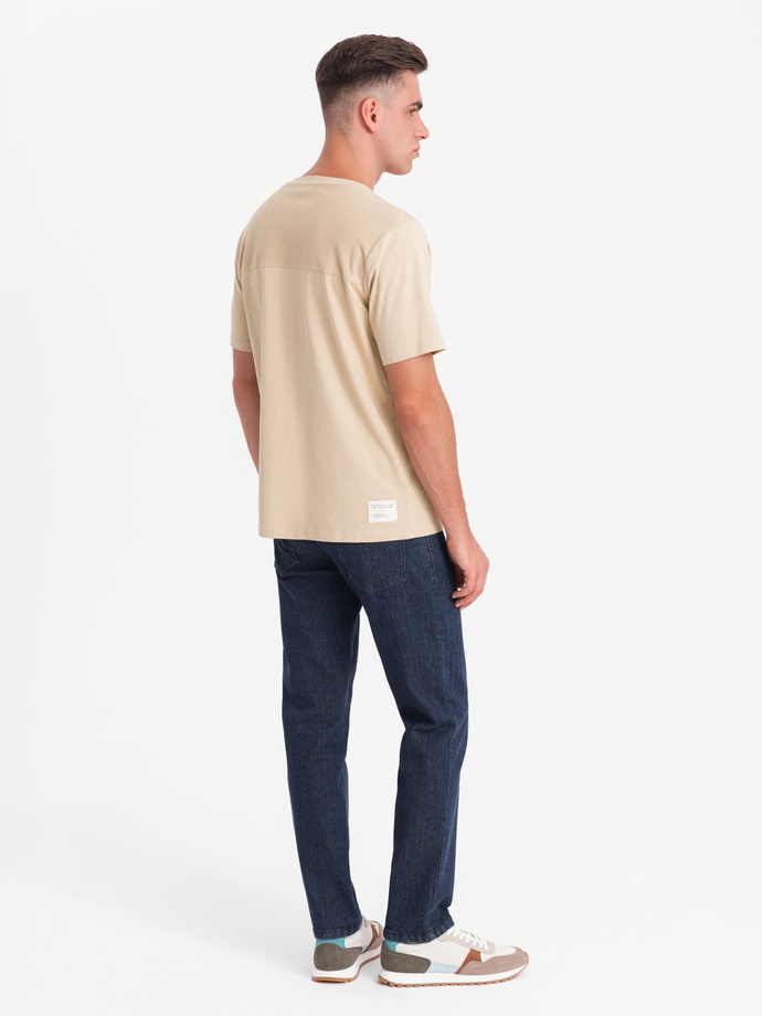 Pánske tričko LOOSE FIT s vreckom - béžové V1 OM-TSCT-0171 