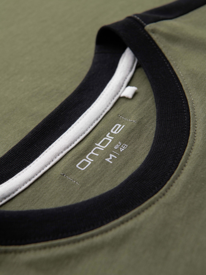 Tricou pentru bărbați cu dungi contrastante - măsline V4 OM-TSCT-0115