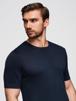 Men's classic knitted shirt with ribbed cuffs - navy blue V1 OM-TSCT-0252