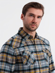 Men's checkered flannel shirt with pockets - gray-yellow V1 OM-SHCS-0149