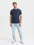 Men's casual t-shirt with pocket patch - navy blue V10 OM-TSCT-0109