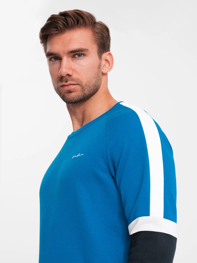 Tri-color men's sweatshirt with raglan sleeves - blue V4 OM-SSNZ-22FW-003