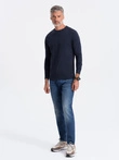 BASIC men's longsleeve with round neckline - navy blue V2 OM-LSBL-0106