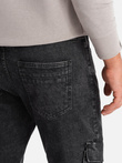 Džínsové cargo nohavice SLIM FIT s bieleným efektom - čierne V2 OM-PADP-0176