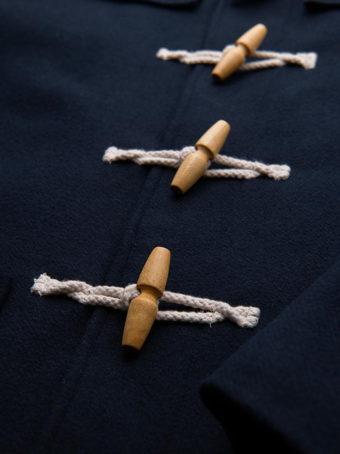 Men's wool and hooded duffle coat - navy blue V2 OM-COWC-0131