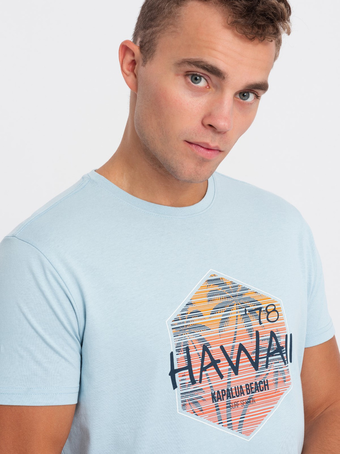 Men's printed cotton t-shirt - blue V2 S1740